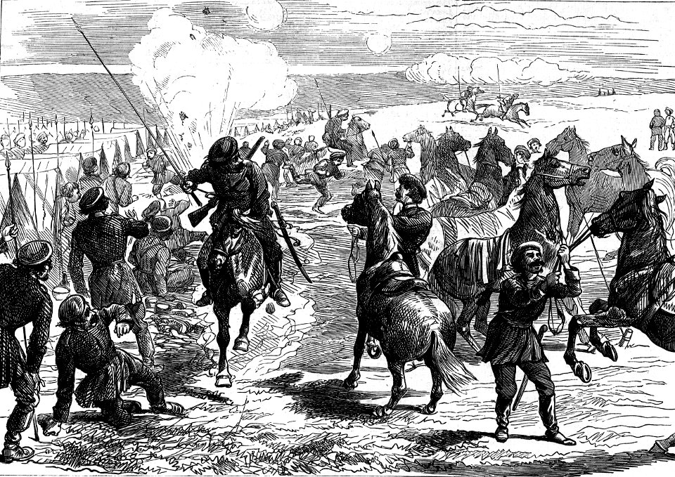 Shells falling in a Cossack camp, near Giurgevo