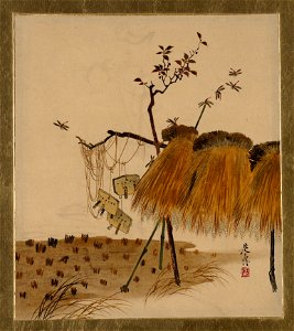 Shibata Zeshin - Lacquer Paintings of Various Subjects, Stack of Rice and Dragonflies - 36.100.104 - Metropolitan Museum of Art