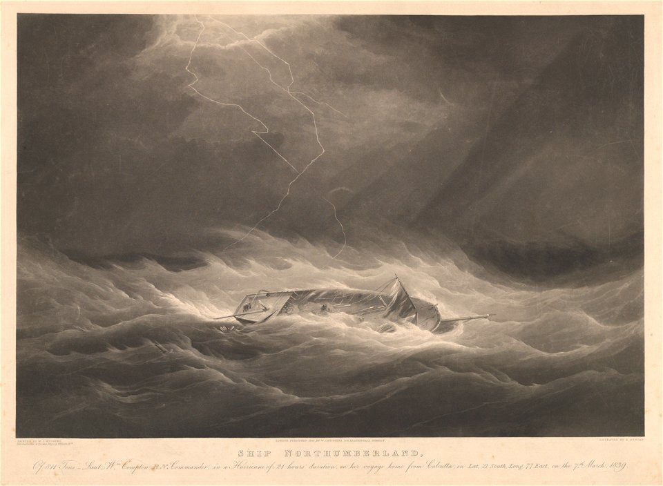Ship Northumberland - in a Hurricane - on her voyage home from Calcutta - on 7th March 1839 RMG PY8506