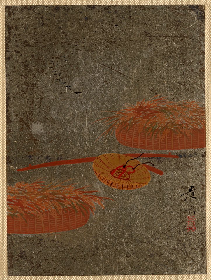 Shibata Zeshin - Flower Baskets and Farmer's Hat - 36.100.121 - Metropolitan Museum of Art