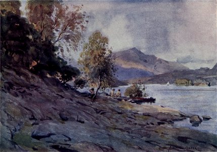 Shores of DerwentWater - The English Lakes - A. Heaton Cooper. Free illustration for personal and commercial use.