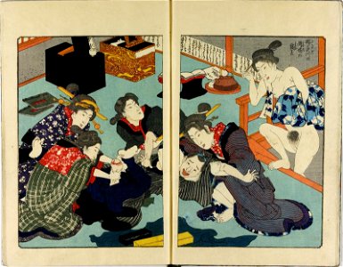 Shunshoku hatsune no ume 春色初音之六女 (Spring Colours- First Cry of the Warbler on the Plum (or Spring Passions- First Cries of Six Women)) (BM OA+,0.463.1-3 28)