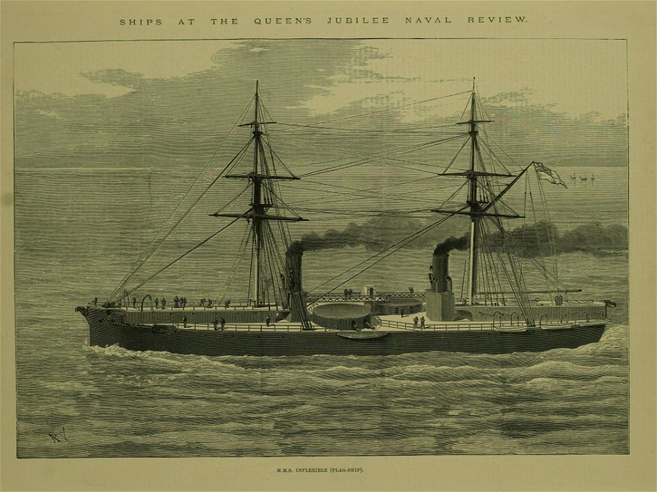 Ships at the Queen's Jubilee Naval Review, HMS Inflexible, Flag-Ship - ILN 1887