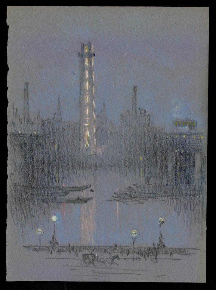 Shot Tower with night lights, from Embankment LCCN2007666656