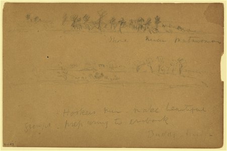 Shore near Matwomon(sic) (and) Hookers men make beautiful groups, preparing to embark, Budd's Ferry LCCN2004660544