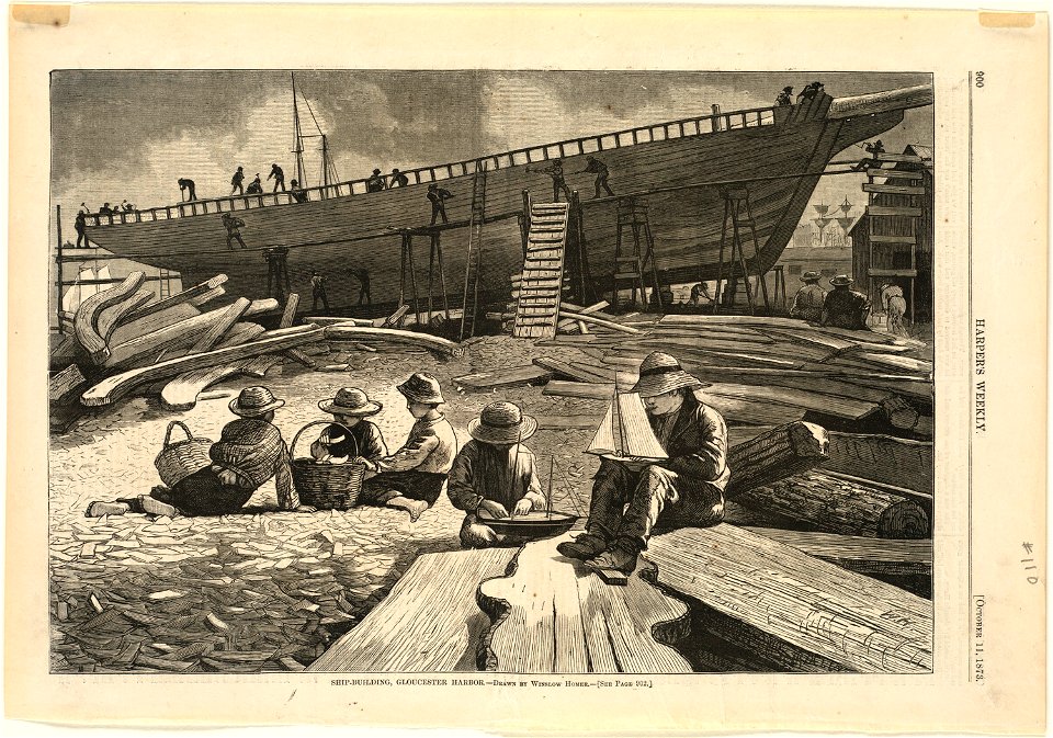 Ship-building, Gloucester Harbor (Boston Public Library)
