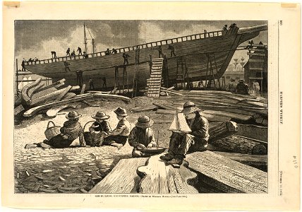 Ship-building, Gloucester Harbor (Boston Public Library)