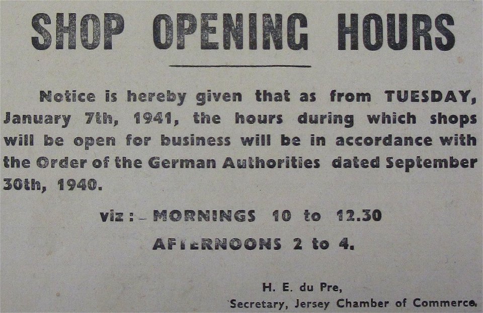 Shop opening hours 1941 Jersey
