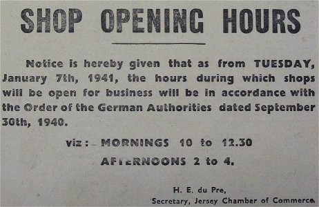 Shop opening hours 1941 Jersey