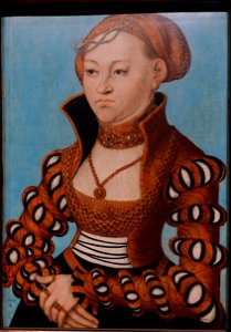 Sibylle von Sachsen, by Lucas Cranach the elder, Saxony, 1534, oil on red beech wood - Hessisches Landesmuseum Darmstadt - Darmstadt, Germany - DSC01291