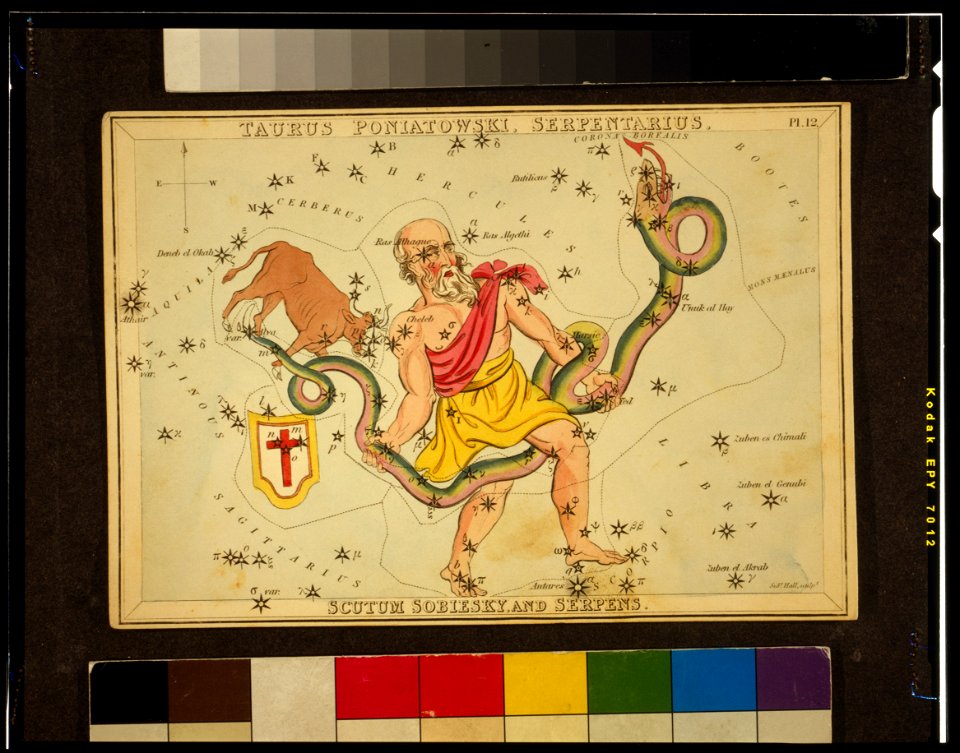 Sidney Hall - Urania's Mirror - Taurus Poniatowski, Serpentarius, Scutum Sobiesky, and Serpens - original