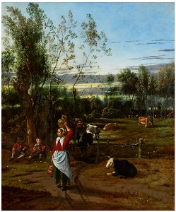 A Milkmaid and Children in a Field, Cattle Grazing beyond by Jan Siberechts0