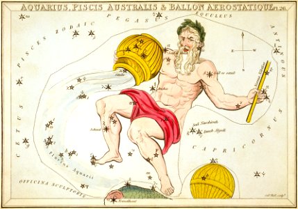 Sidney Hall - Urania's Mirror - Aquarius, Piscis Australis & Ballon Aerostatique. Free illustration for personal and commercial use.