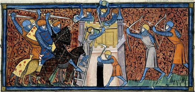 Siege of Avignon, Grandes chroniques de France, Royal 16 G.VI, f.118v, c. 1332-1350 (22716444715). Free illustration for personal and commercial use.
