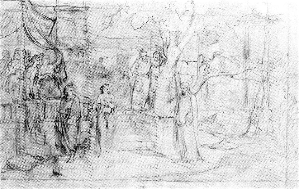 Siemiradzki Christ and the woman taken in adultery pencil study