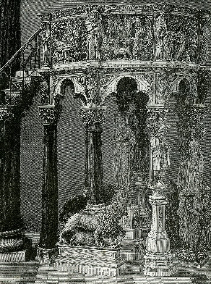 Siena Duomo Pulpito di Nicolò Pisano xilografia