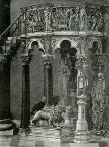 Siena Duomo Pulpito di Nicolò Pisano xilografia