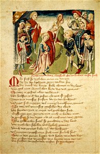 Siegfrieds erste Begegnung mit Kriemhild an der Koenigsburg Worms Hundeshagenscher Kodex