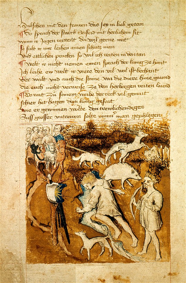 Siegfrieds Tod rechts neben Siegfried steht sein Moerder Hagen mit dem Bogen Hundeshagenscher Kodex