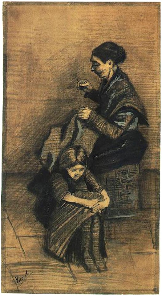 Sien,-Sitting-on-a-Basket,-with-a-Girl F1072 Vincent van Gogh