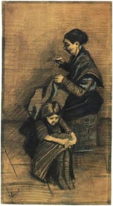 Sien,-Sitting-on-a-Basket,-with-a-Girl F1072 Vincent van Gogh