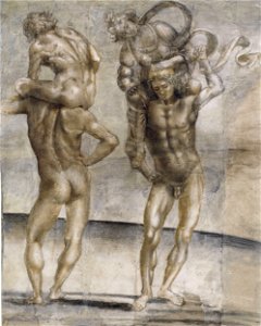Luca Signorelli - Two nude youths carrying a young woman and a young man - Google Art Project. Free illustration for personal and commercial use.