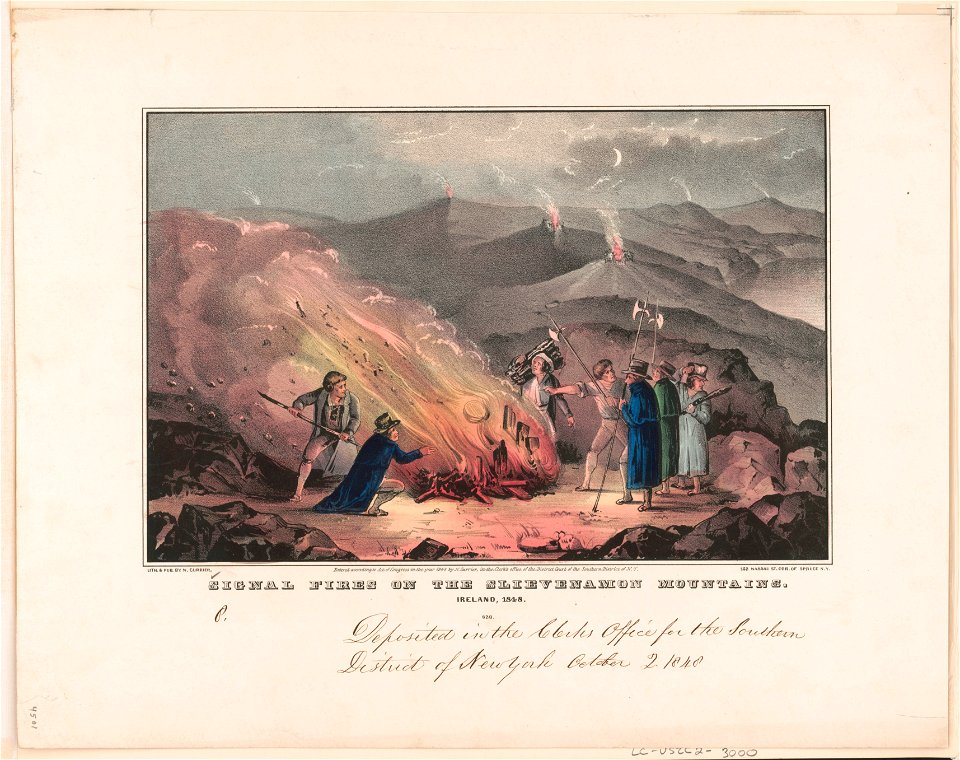 Signal fires on the Slievenamon Mountains - Ireland, 1848 - Lith. & pub. by N. Currier, 152 Nassau St. Cor. of Spruce N.Y. LCCN2001705841