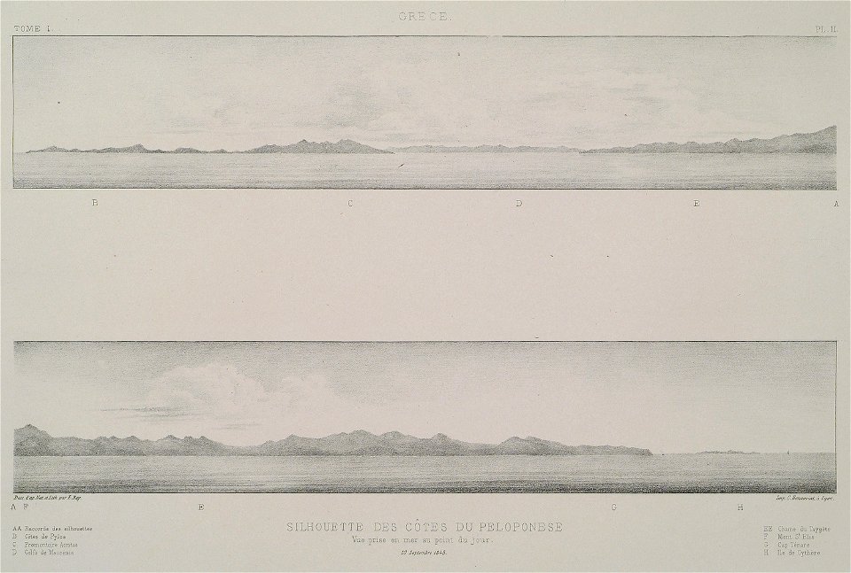 Silhoutte des côtes du Peloponese Vue prise en mer au point du jour - Rey Etienne - 1867