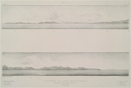 Silhoutte des côtes du Peloponese Vue prise en mer au point du jour - Rey Etienne - 1867