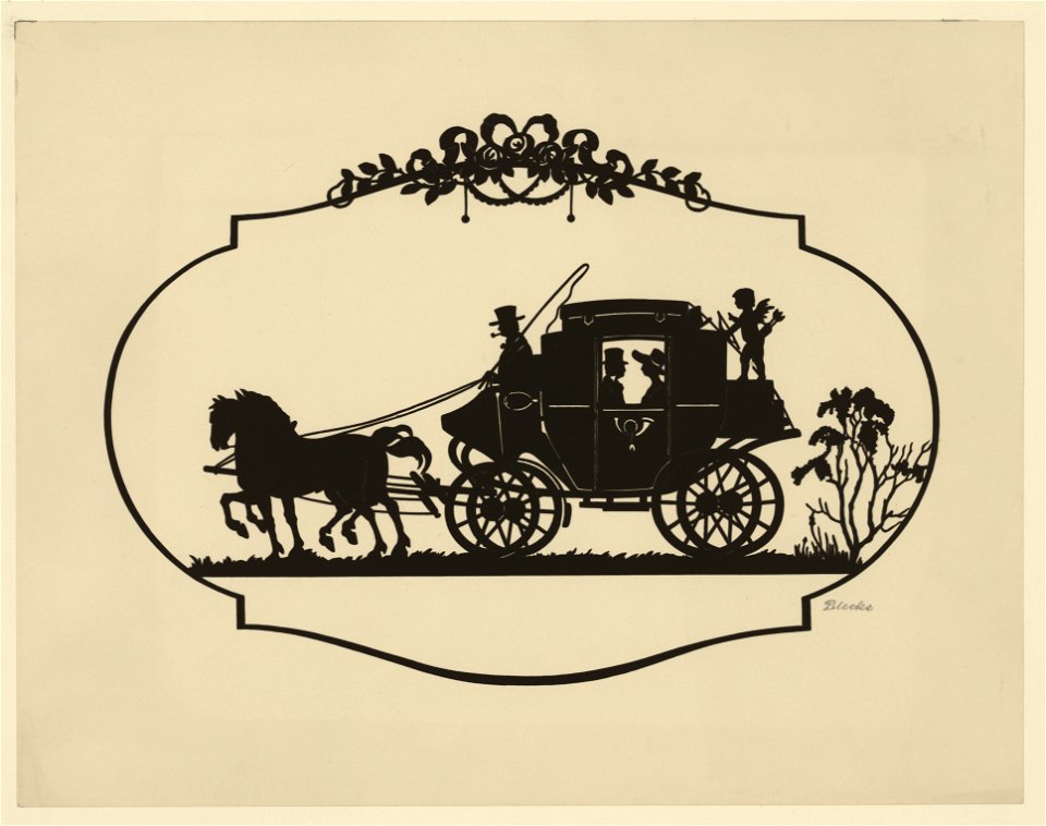 Silhouette of a couple in a horse-drawn carriage LCCN2004661717