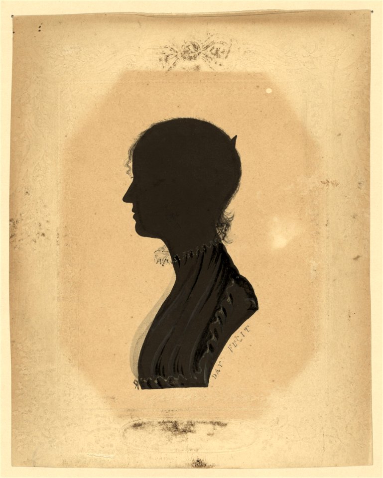 Silhouette of a woman wearing an Empire dress facing left LCCN2004661809