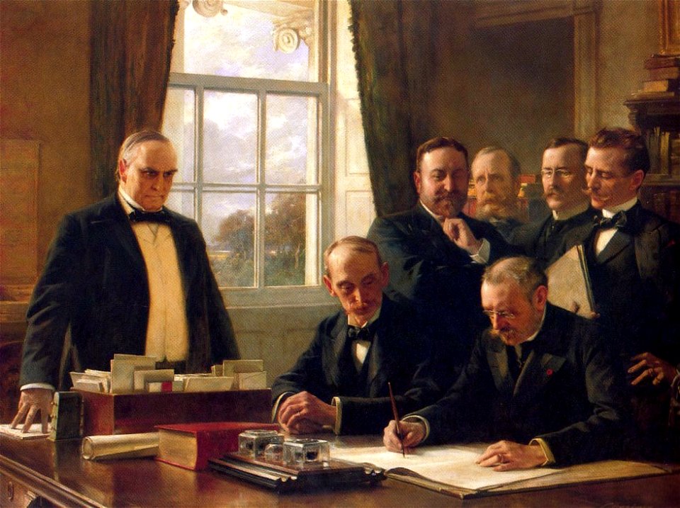Signing of the Peace Protocol Between Spain and the United States, August 12, 1898, (1899), by Theobald Chartran