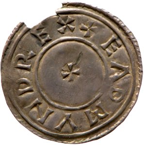 Silver penny of Edmund I (YORYM 2000 1493) obverse
