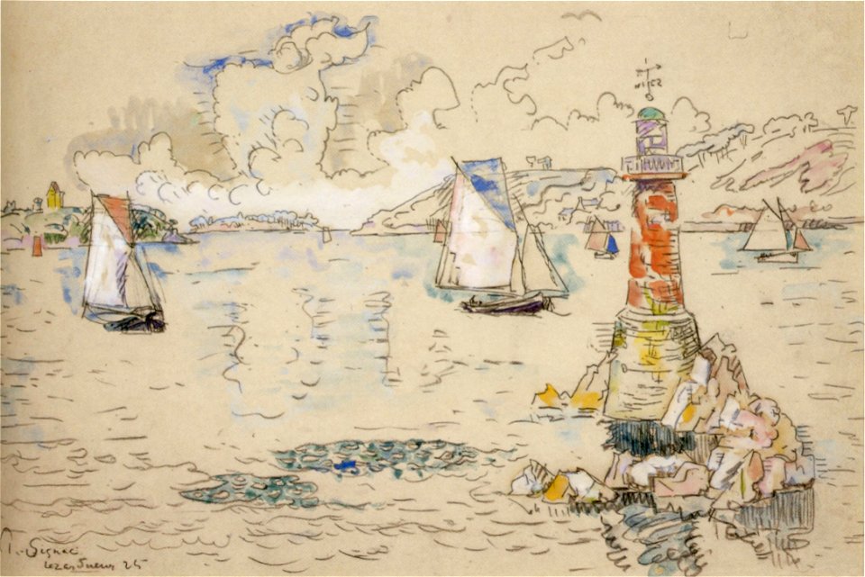 Paul Signac - 'Lézardrieux', watercolor over Conté crayon, 1925