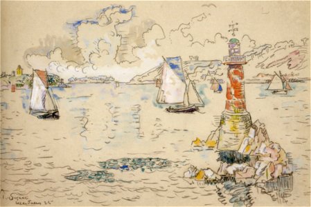 Paul Signac - 'Lézardrieux', watercolor over Conté crayon, 1925. Free illustration for personal and commercial use.