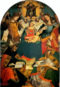 Signorelli, Trinity, the Virgin and Two Saints. Free illustration for personal and commercial use.