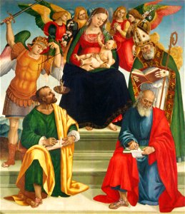 Signorelli, Madonna and Child with Saints and Angels. Free illustration for personal and commercial use.