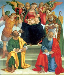 Luca Signorelli Madonna and Child with Saints and Angels. Free illustration for personal and commercial use.