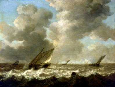 Simon de Vlieger (1601-1653) - Fishing Boats in a Rough Sea - BHC0775 - Royal Museums Greenwich. Free illustration for personal and commercial use.