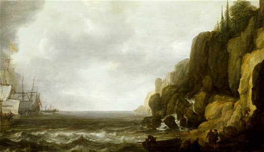 Simon de Vlieger (1601-1653) - Dutch Ships Revictualling off a Rocky Coast - BHC0776 - Royal Museums Greenwich