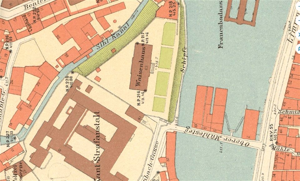 Sihlkanal oberer Mühlesteg 1900