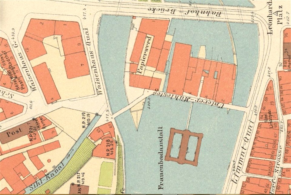 Sihlkanal unterer Mühlesteg 1900