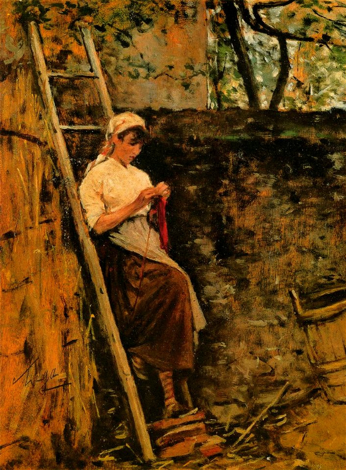 Silvestro Lega - Country Girl Leaning against a Ladder - WGA12635