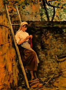 Silvestro Lega - Country Girl Leaning against a Ladder - WGA12635