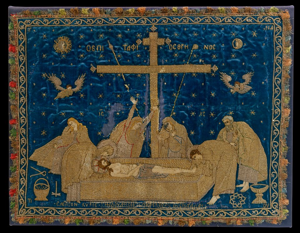 Silver-thread embroidered antimensium bearing the representation of the Lament - Google Art Project