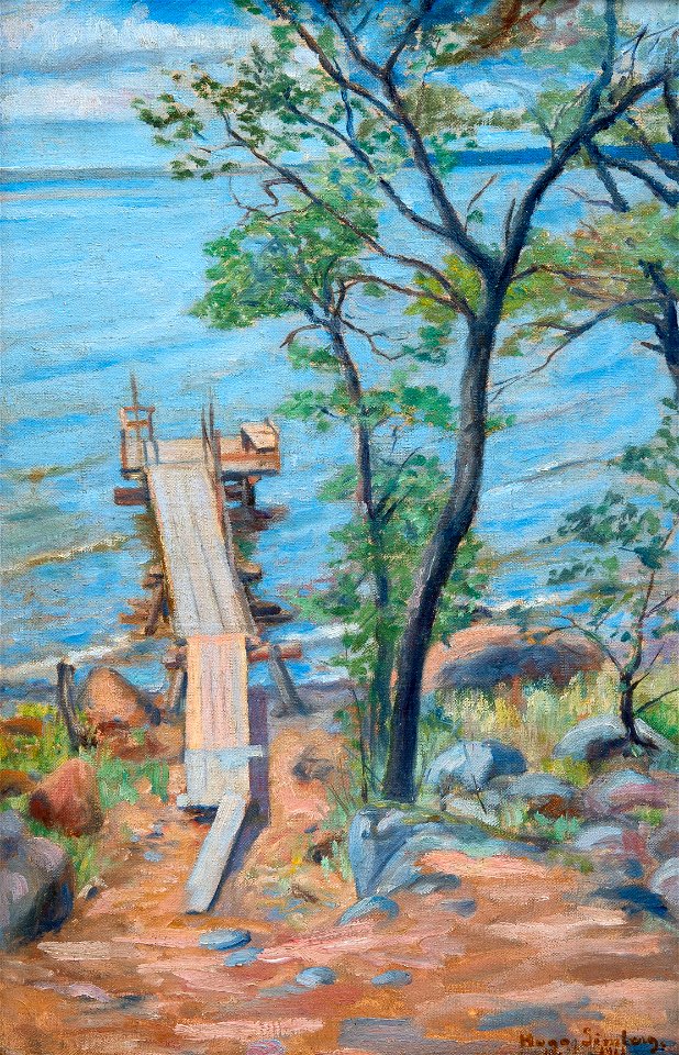 Simberg Pier in summer landscape