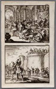 Simon aan een gastmaal op last van zijn schoonzoon Ptolomaeus vermoord, Johannes Hyrcanus bedekt zijn gelaat tijdens de belegering van Dagon, objectnr A 48094