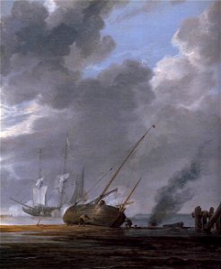 Simon de Vlieger - Seascape in the Morning (detail) - WGA25257. Free illustration for personal and commercial use.