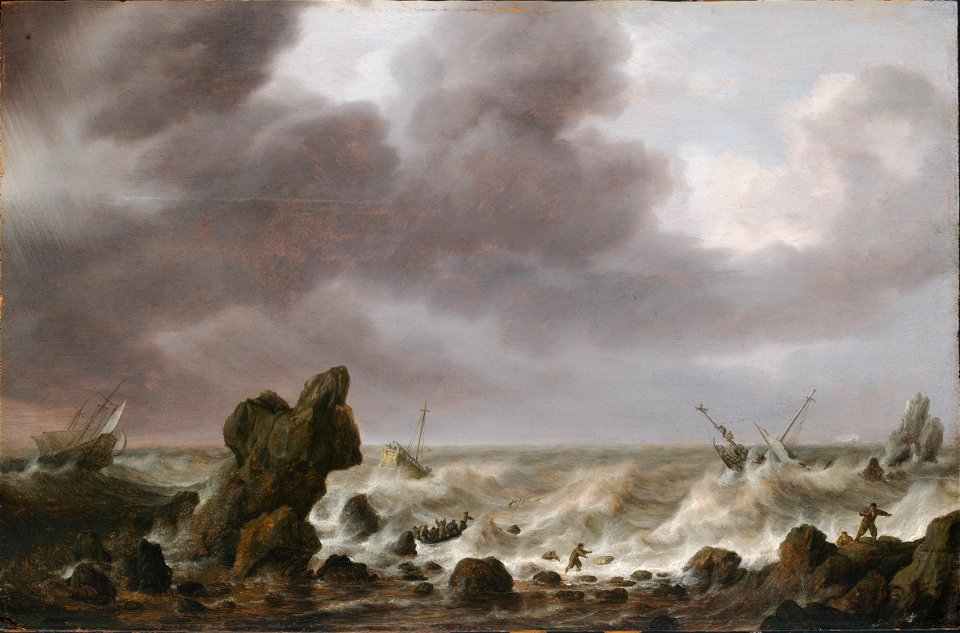 Simon de Vlieger - Ships in Distress on a Rocky Coast - 1954.58 - Fogg Museum