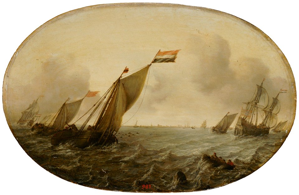 Simon de Vlieger - Zeegezicht met zeilschepen op stormachtige zee - ГЭ-1026 - Hermitage Museum